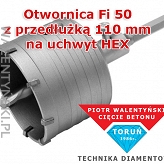 Otwornica Fi 50 z przedłużką 110 mm na HEX